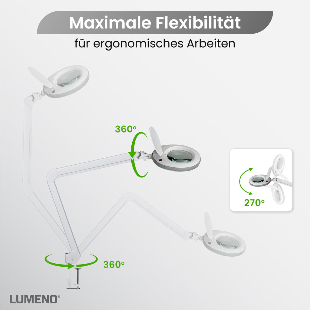 Lumeno 7213/15/18 Lupenleuchte/Arbeitsplatzlampe 60 LEDs mit 127 mm Linse, grau, grün oder schwarz