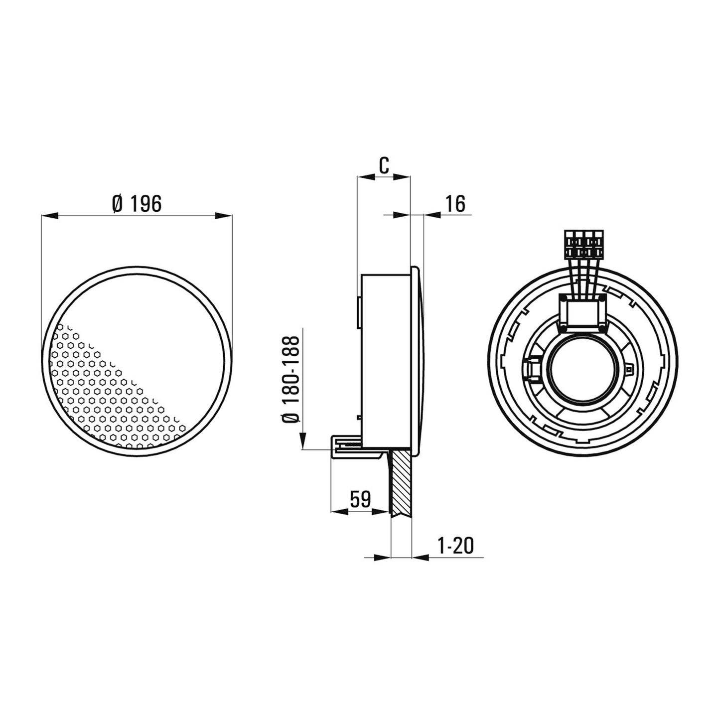 Einbaulautsprecher140mm  rund, 20Ohm,  Kunsstoff  Weiß