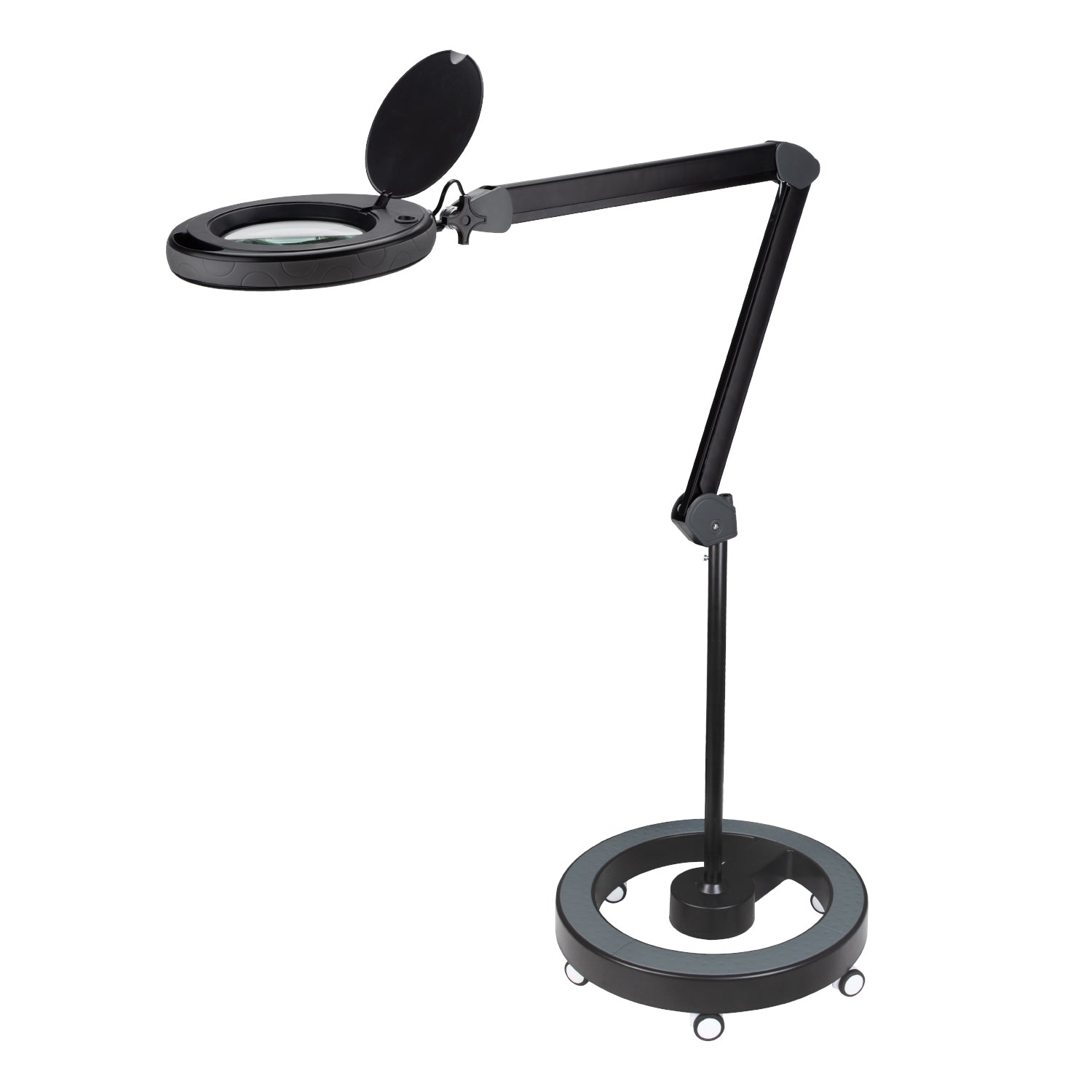 Lumeno LED Lupenleuchte Serie 851X mit 152 mm Echtglaslinse, dimmbar, grau oder schwarz