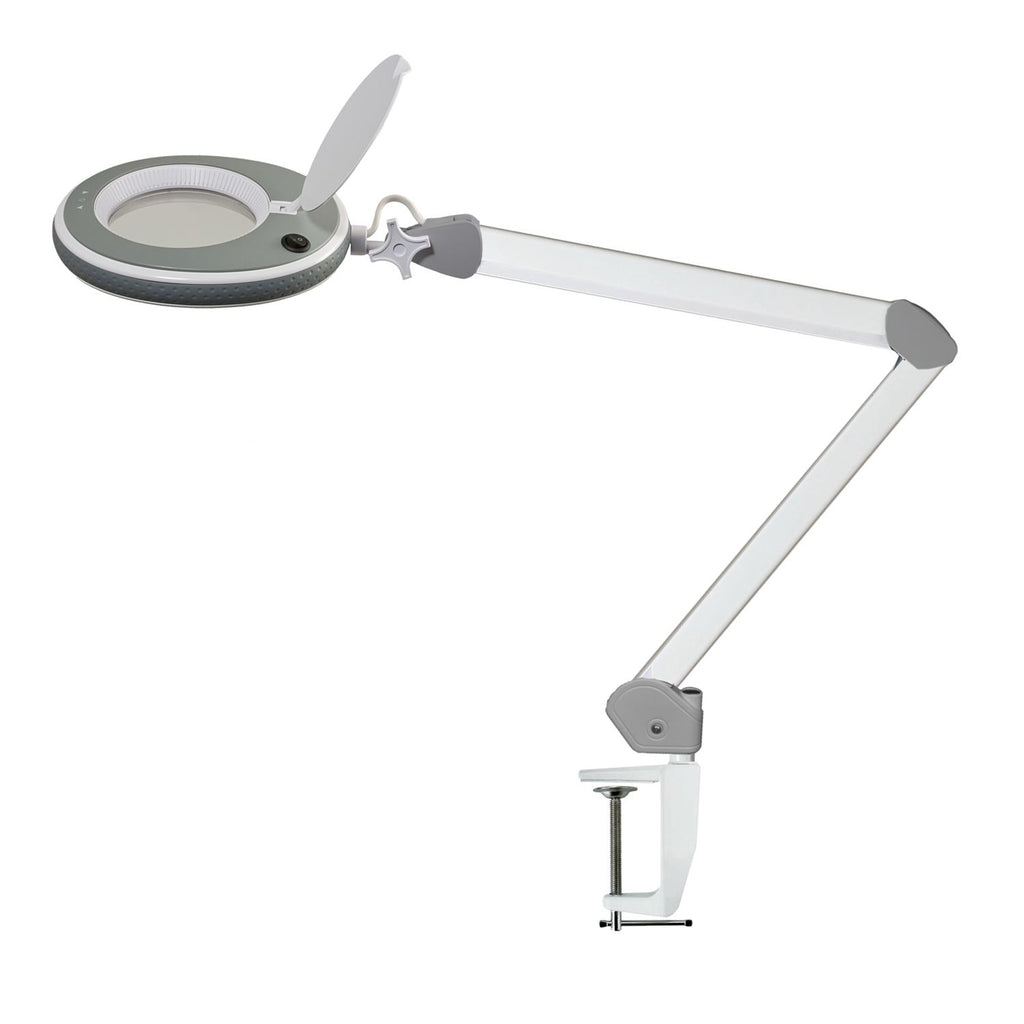 Lumeno LED Lupenleuchte Serie 8213/8215 mit 127 mm Linse und regulierbarer Helligkeit, Grau