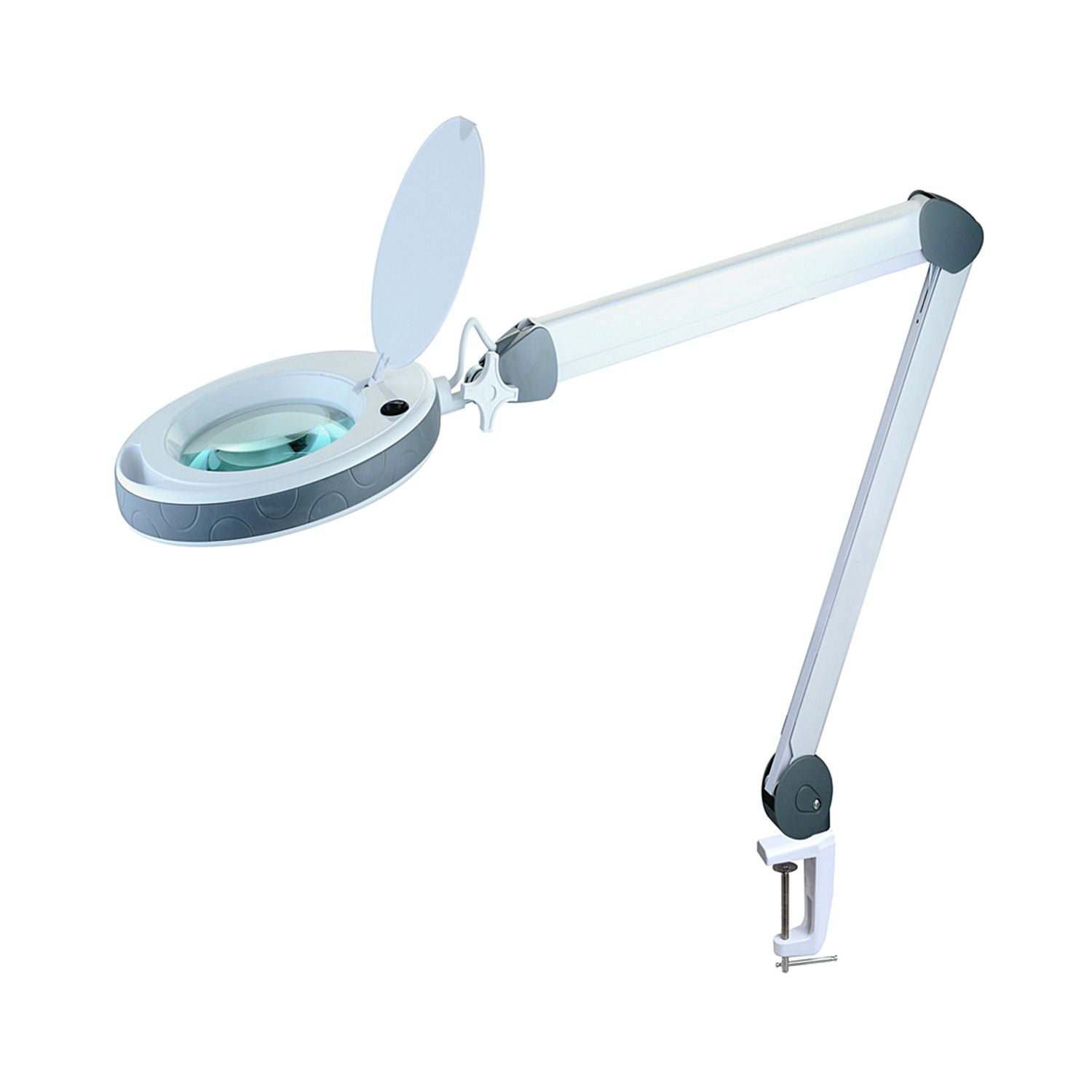 Lumeno LED Lupenleuchte Serie 851X mit 152 mm Echtglaslinse, dimmbar, grau oder schwarz