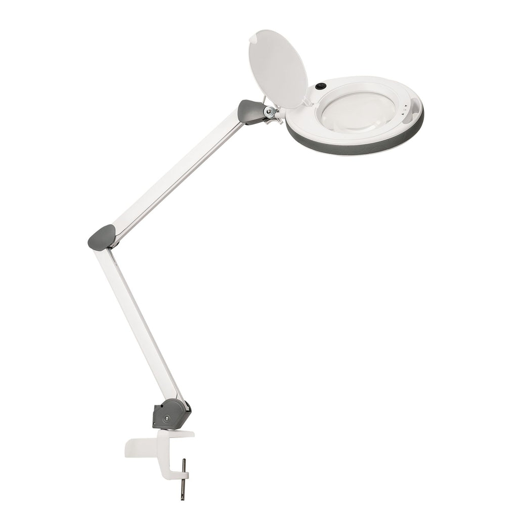 Lumeno LED Lupenleuchte Serie 851X mit 152 mm Echtglaslinse, dimmbar, grau oder schwarz