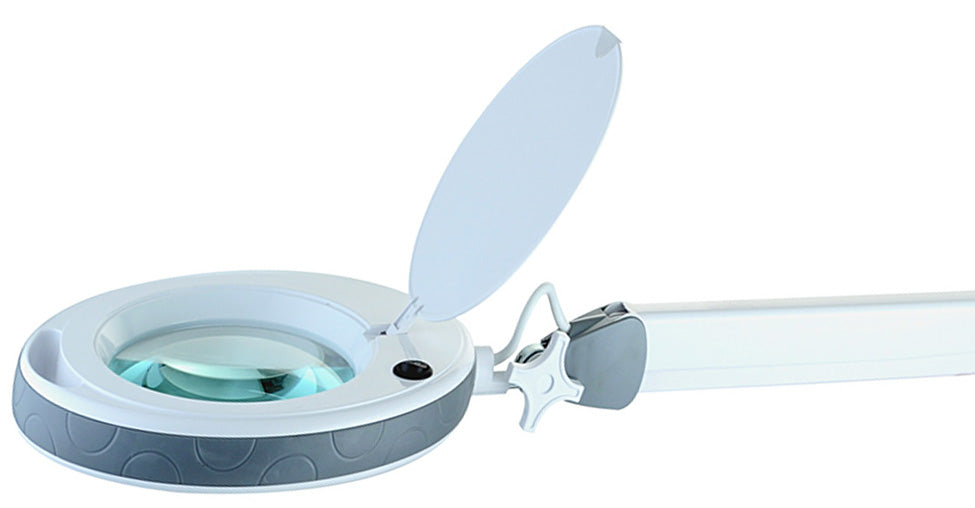 Lumeno LED Lupenleuchte Serie 851X mit 152 mm Echtglaslinse, dimmbar, grau oder schwarz