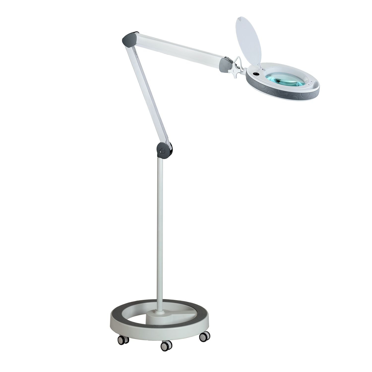 Lumeno LED Lupenleuchte Serie 851X mit 152 mm Echtglaslinse, dimmbar, grau oder schwarz