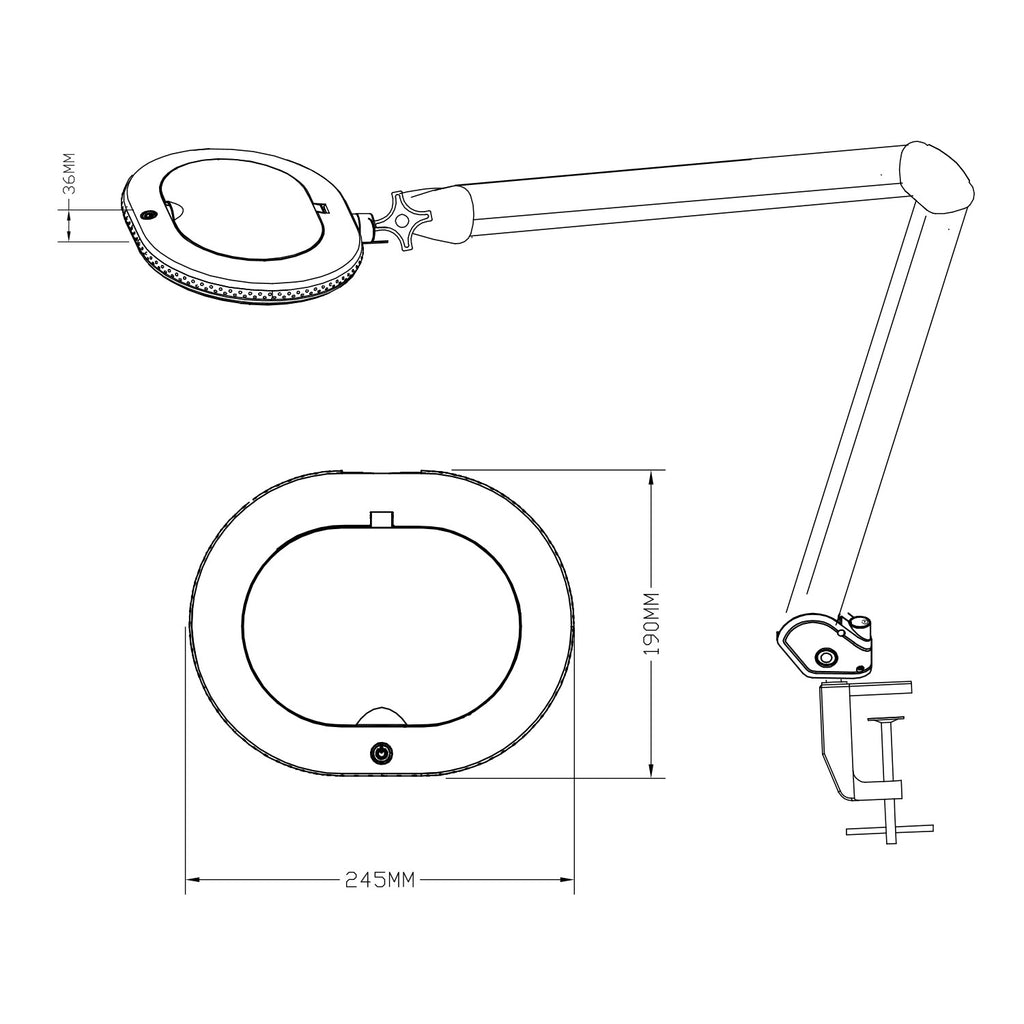 Lumeno 861X Lupenleuchte/Arbeitsplatzlampe 60 LEDs ovale Linse, grau oder schwarz