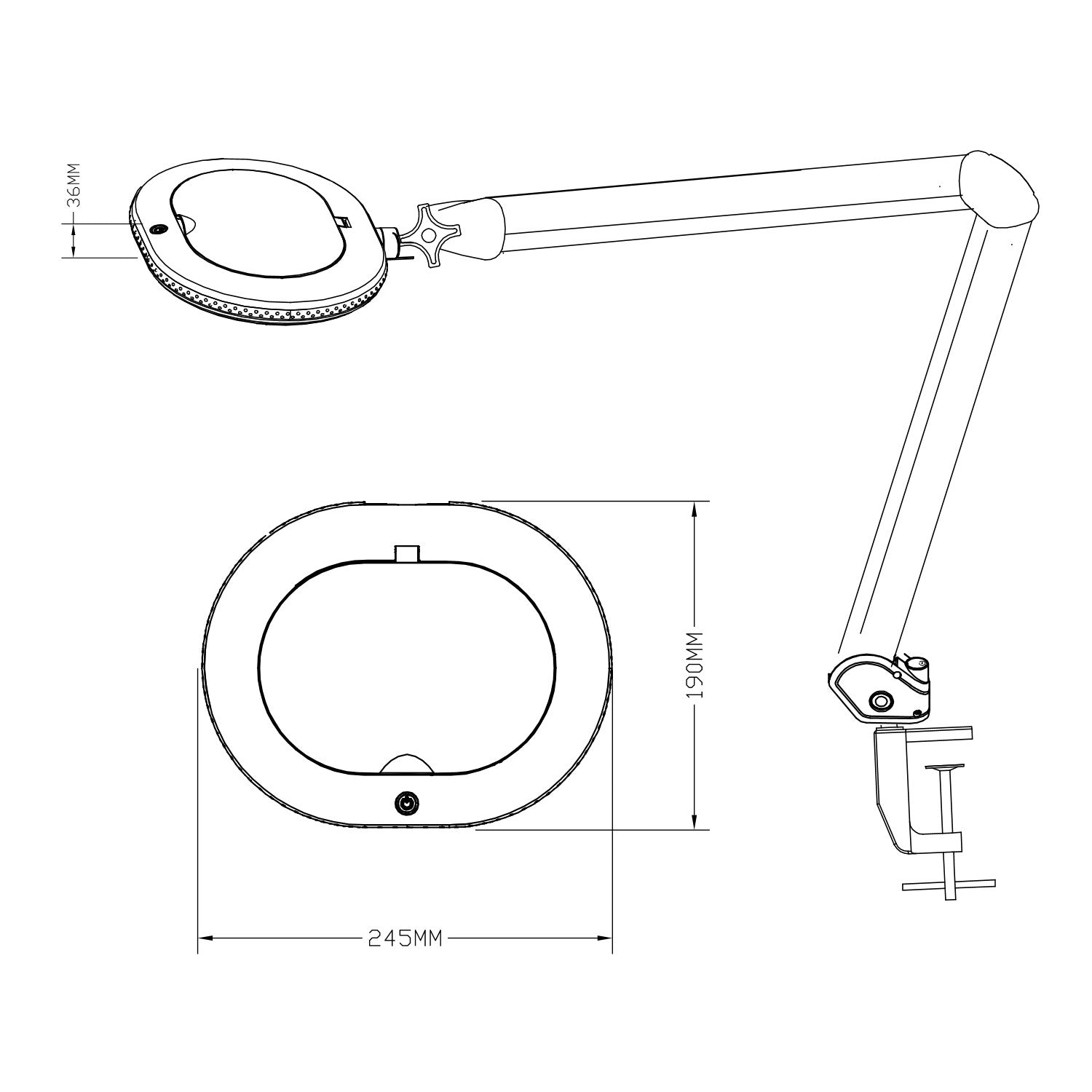 Lumeno 861X Lupenleuchte/Arbeitsplatzlampe 60 LEDs ovale Linse, grau oder schwarz